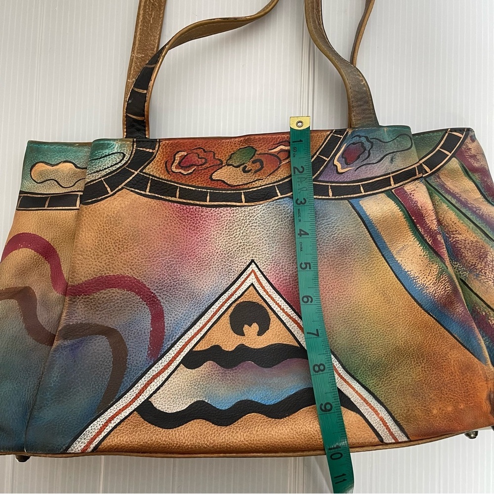 Anuschka Hand painted Abstract Leather Shoulder Bag Purse - Picture 7 of 16